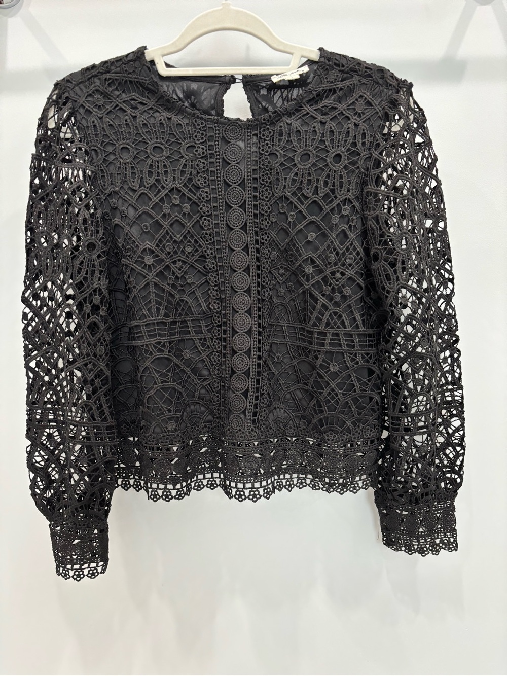 Ultra Pink Black Crochet Lace Blouse